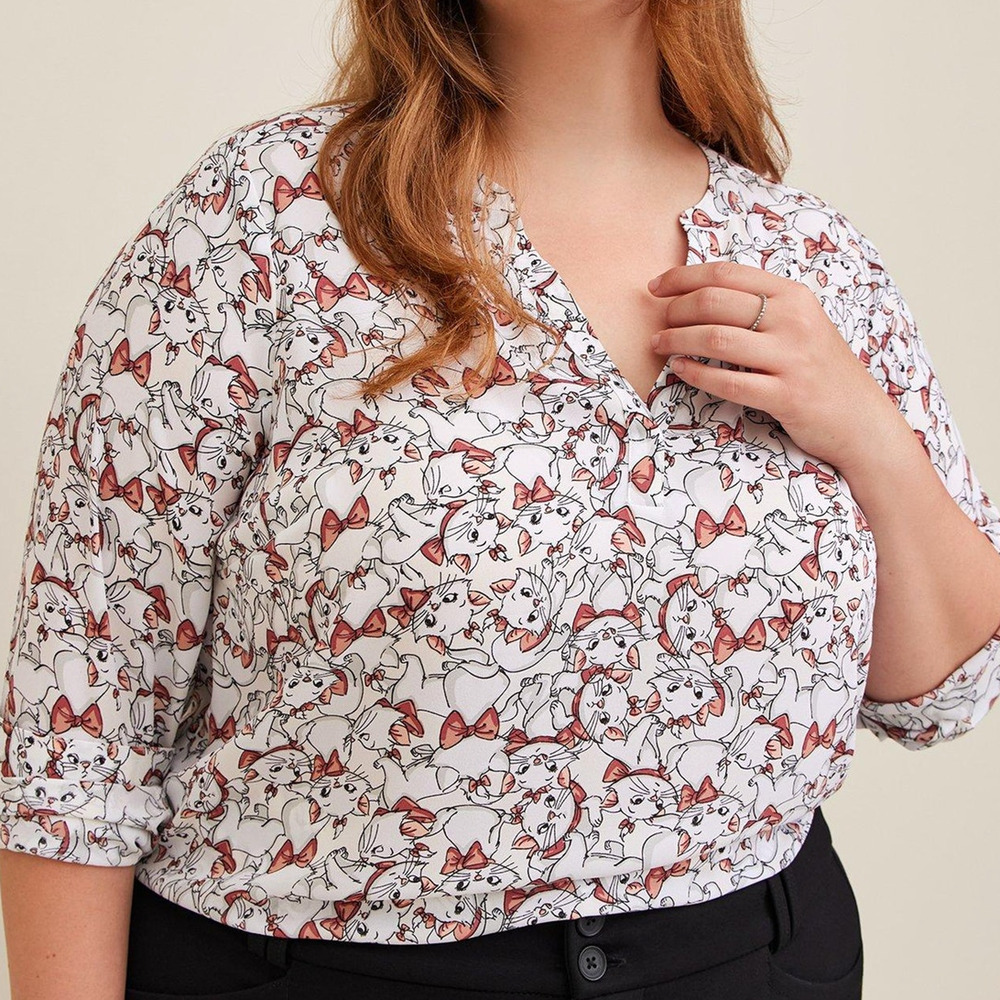 Torrid 3 (3X) Disney Cats Aristocats Marie Long Sleeve Georgette Blouse Top New